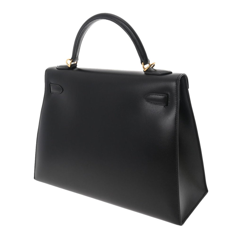 HERMES Kelly 32 outside stitching black D stamp [around 2000] Ladies box calf ba - Picture 2 of 10